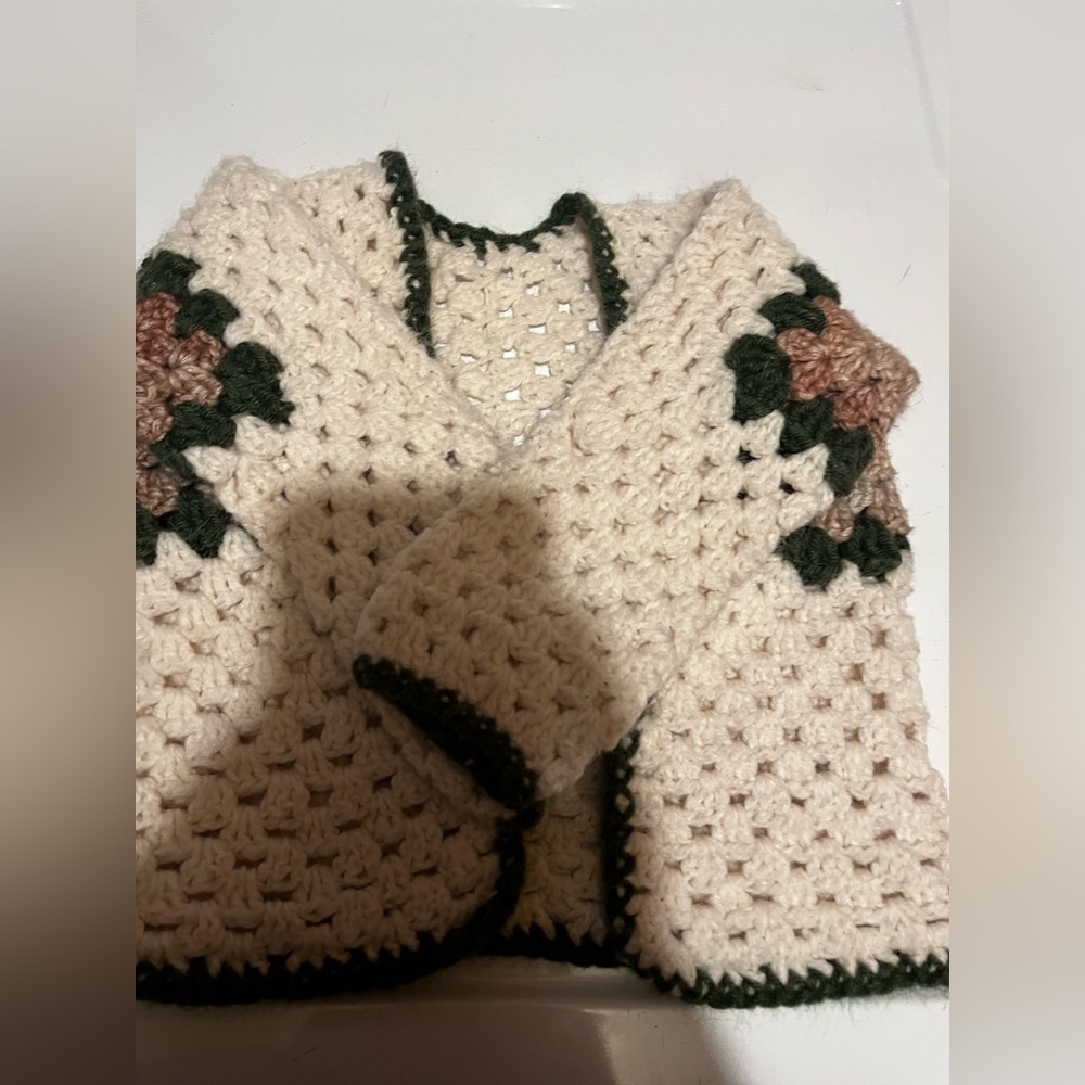 Crochet Cardigan with Floral Accents